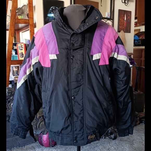 🖤 Vintage HJC Snow Gear Winter Jacket Snowmobile Womens Medium Black Pink Ski - Picture 1 of 15